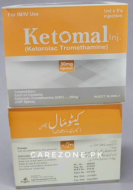 Ketomal Injection | Ketorolac Tromethamine 30mg/ml | 5 Ampoules for IM/IV Use