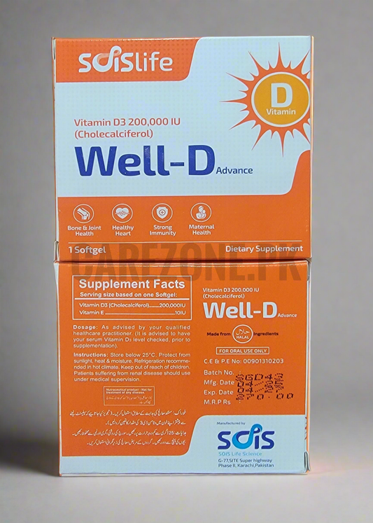 Well-D Advance Softgel – Vitamin D3 200,000 IU + Vitamin E 10 IU – 1 Softgel