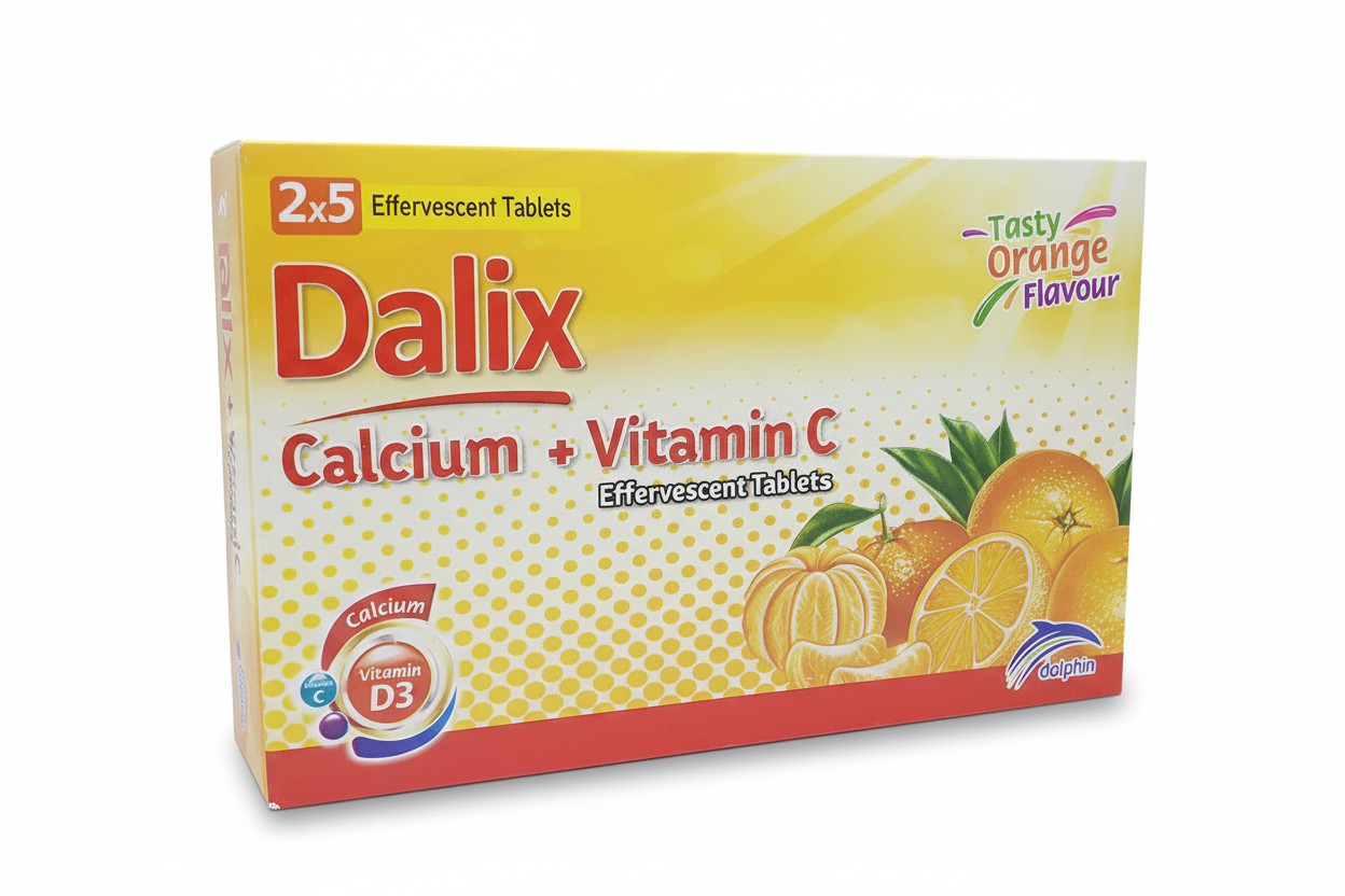 Dalix Effervescent Tablets – Calcium + Vitamin C + Vitamin D3 Bone & Immunity Support |20 Tablets