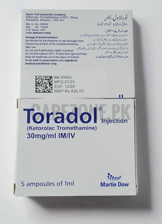 Toradol Injection | Ketorolac Tromethamine 30mg/ml | 5 Ampoules for IM/IV Use