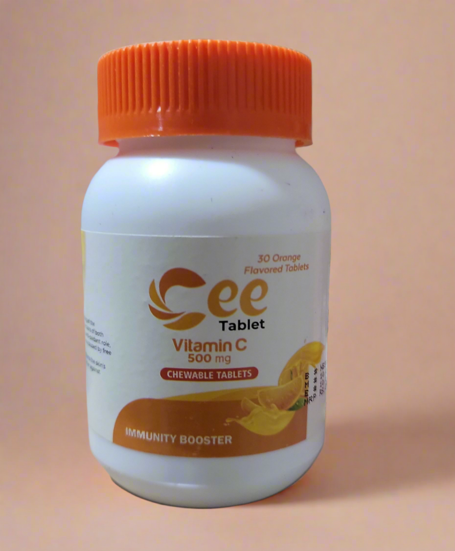 Cee Vitamin-C 500mg Chewable Tablets - Immunity Booster (30 Tablets)- Orange Flavor Vitamin C 500mg Tablet with