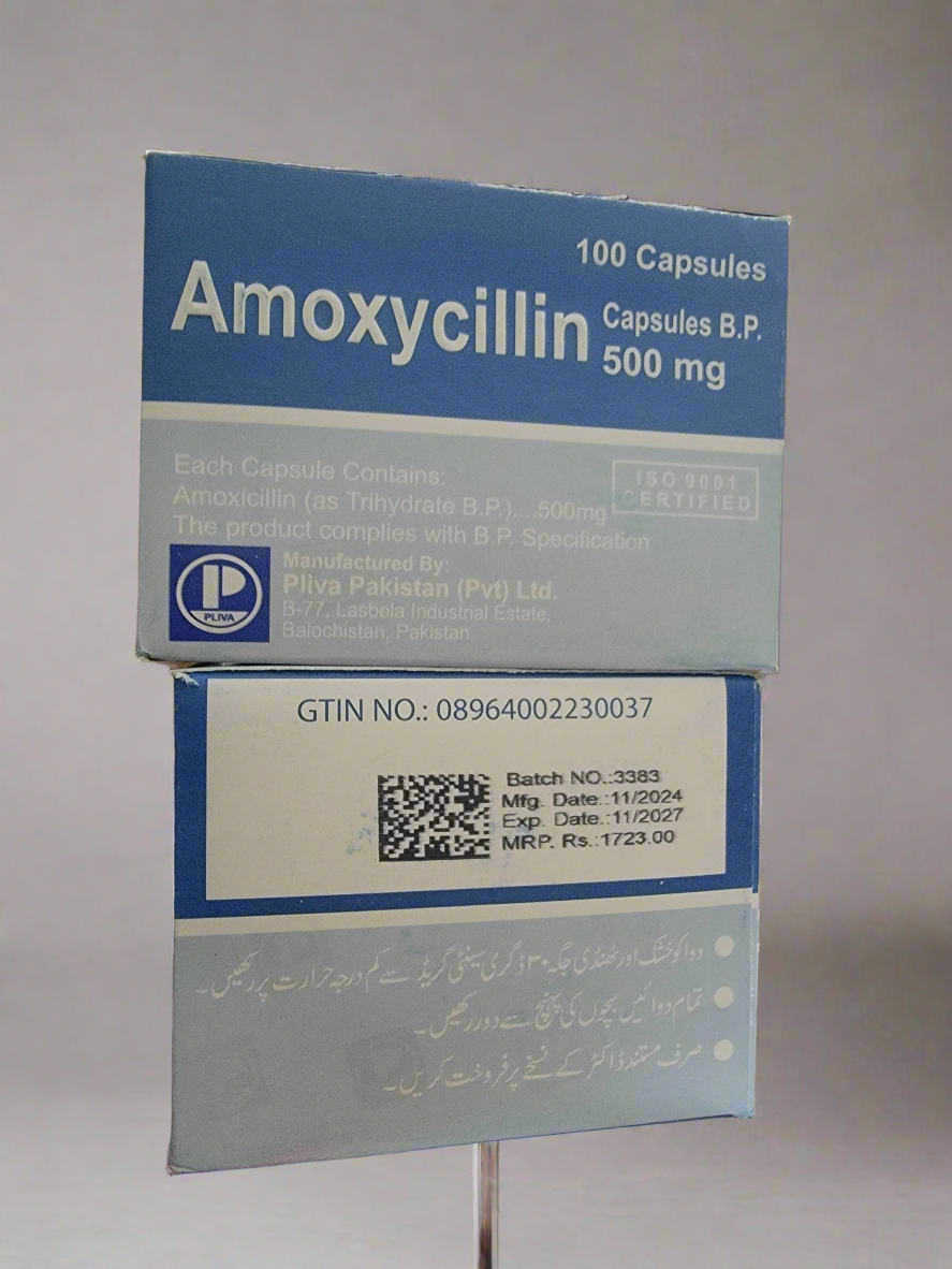 Amoxycillin 500mg Capsules (Amoxicillin Trihydrate B.P.) – Pack of 100 Capsules