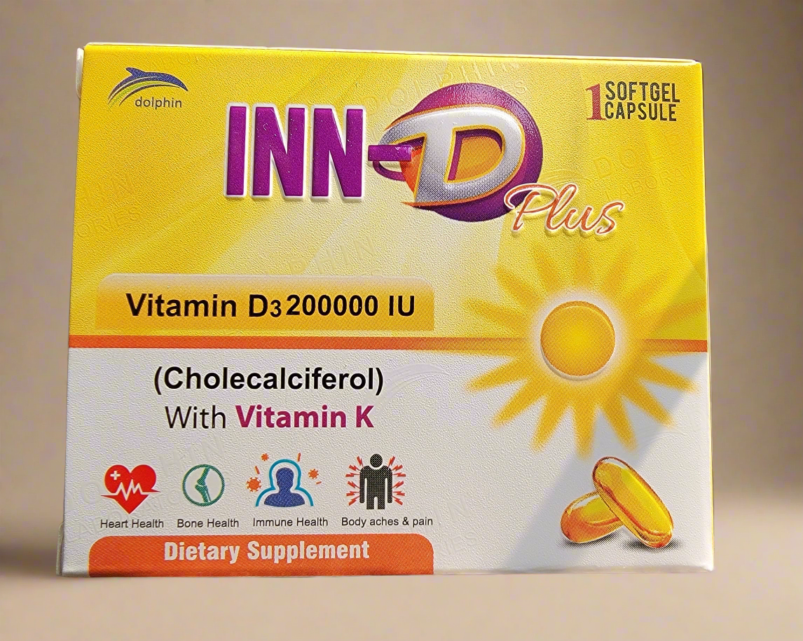 INN-D Plus Softgel Capsule | Vitamin D3 200000 IU with Vitamin K | 1 Softgel | Cholecalciferol Supplement