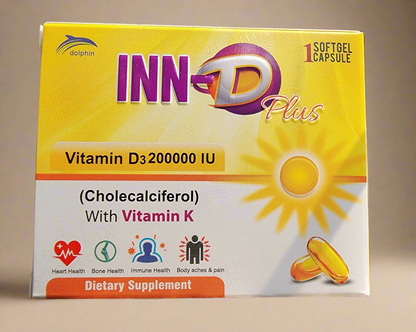 INN-D Plus Softgel Capsule | Vitamin D3 200000 IU with Vitamin K | 1 Softgel | Cholecalciferol Supplement