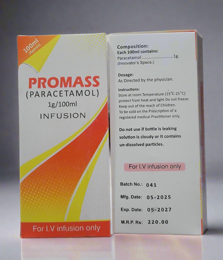 Promass Infusion 1g/100ml – Paracetamol I/V Infusion – Effective Alternative to Provas Infusion – Pain & Fever Relief