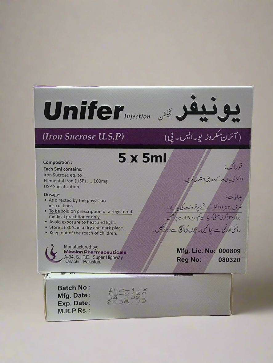 Unifer Injection 100mg/5ml – Iron Sucrose -5 Ampoules Pack