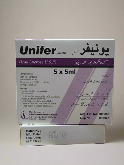 Unifer Injection 100mg/5ml – Iron Sucrose -5 Ampoules Pack