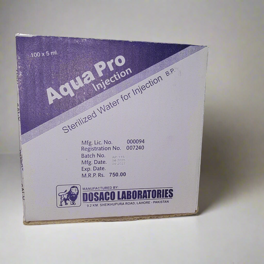 Aqua Pro Injection – Sterilized Water for Injection BP | 5ml × 100 Ampoules