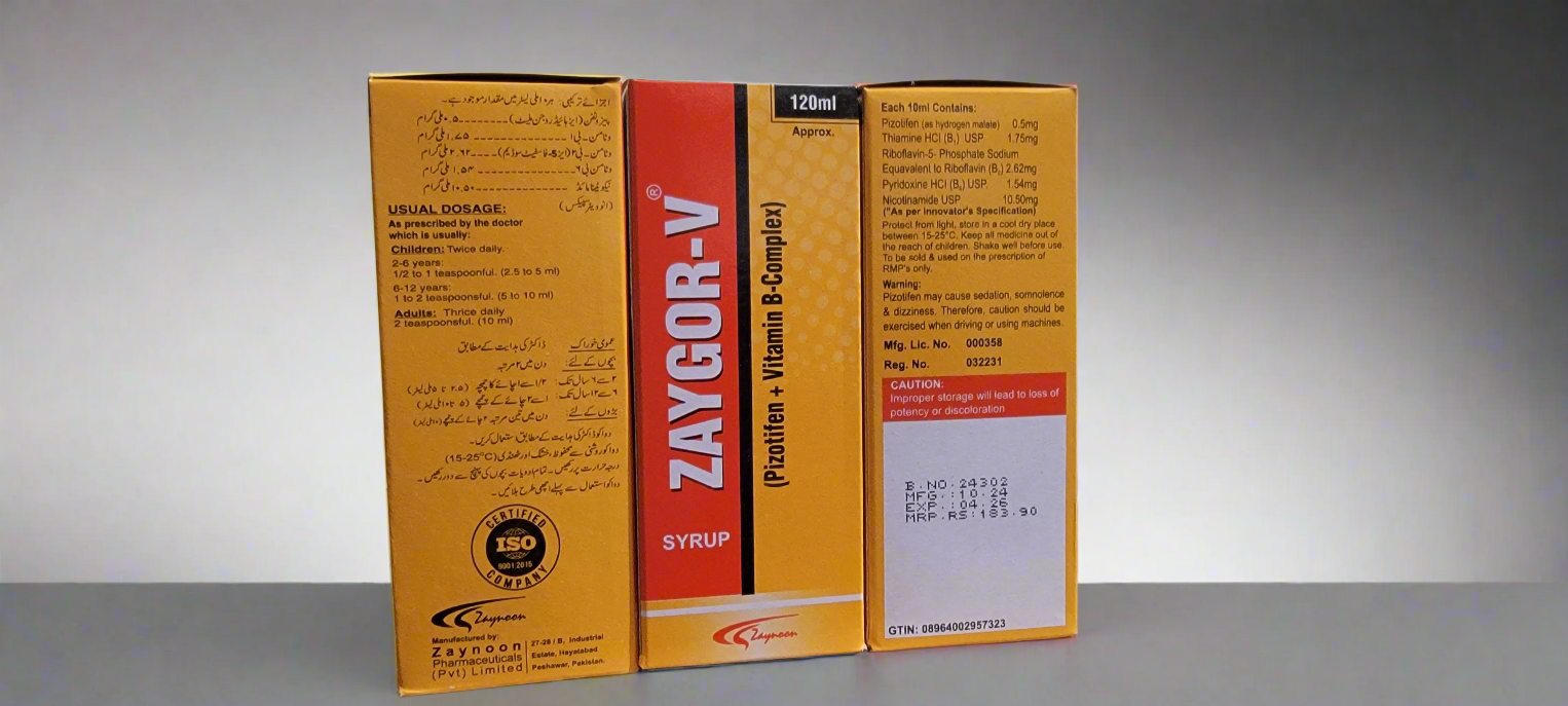 Zaygor-V Syrup 120ml – Pizotifen + Vitamin B-Complex | Appetite Stimulant & Weight Support