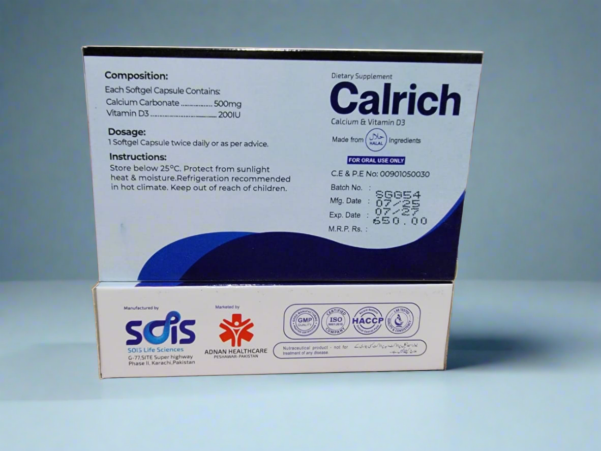 Calrich softgel capsule (Calcium+Vitamin D3) 20 Softgel Capsule