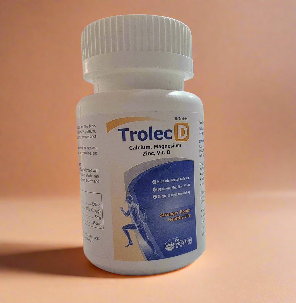 Trolec D Tablets | Calcium + Vitamin-D + Magnesium + Zinc | 30 Tablets | Bone Strength & Health Support
