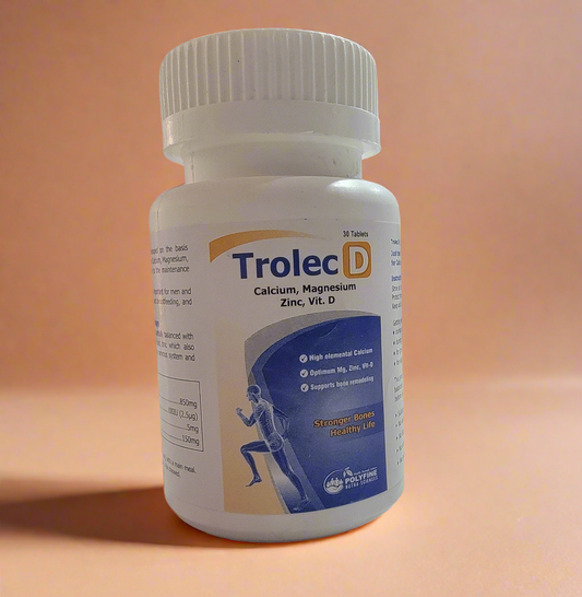 Trolec D Tablets | Calcium + Vitamin-D + Magnesium + Zinc | 30 Tablets | Bone Strength & Health Support
