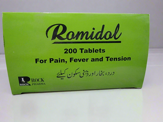 Romidol Tablets (Paracetamol+Caffeine+Chlorpheniramine Maleate)- 200 Tablets -For Pain, Fever, Flu & Tension Relief
