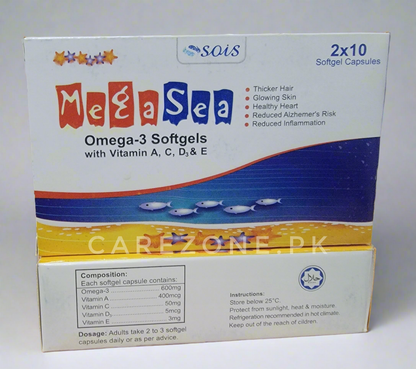 Mega Sea Softgel Capsules – Omega 3 with Vitamins - 20's