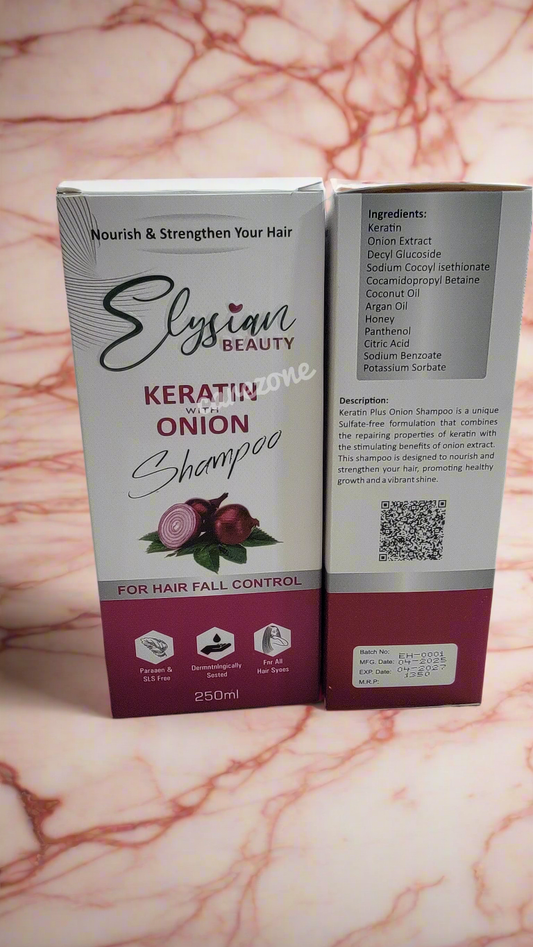 Keratin Onion Shampoo for Hair Fall Control – Repairs, Strengthens & Stimulates Hair Growth | Elysian Beauty
