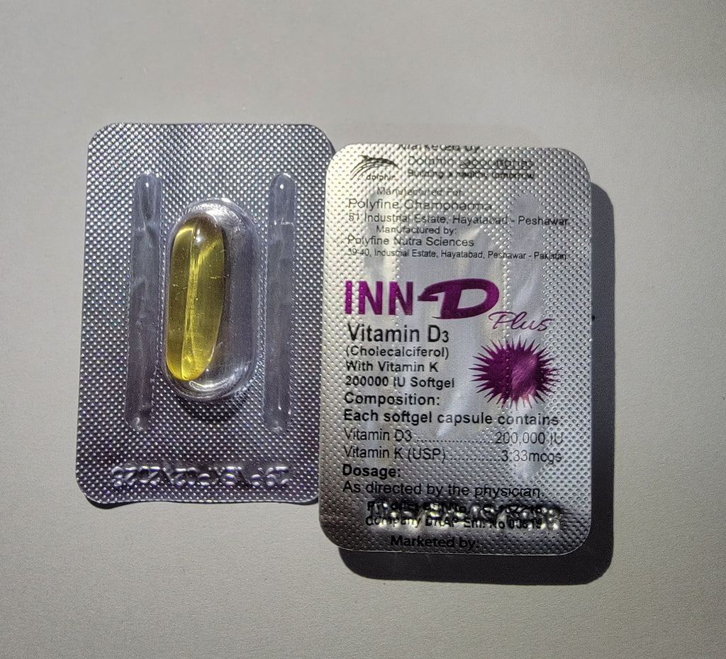 INN-D Plus Softgel Capsule  (Vitamin-D3 200000 IU + Vitamin-K2)-  1 Softgel - D3+K2 Supplement