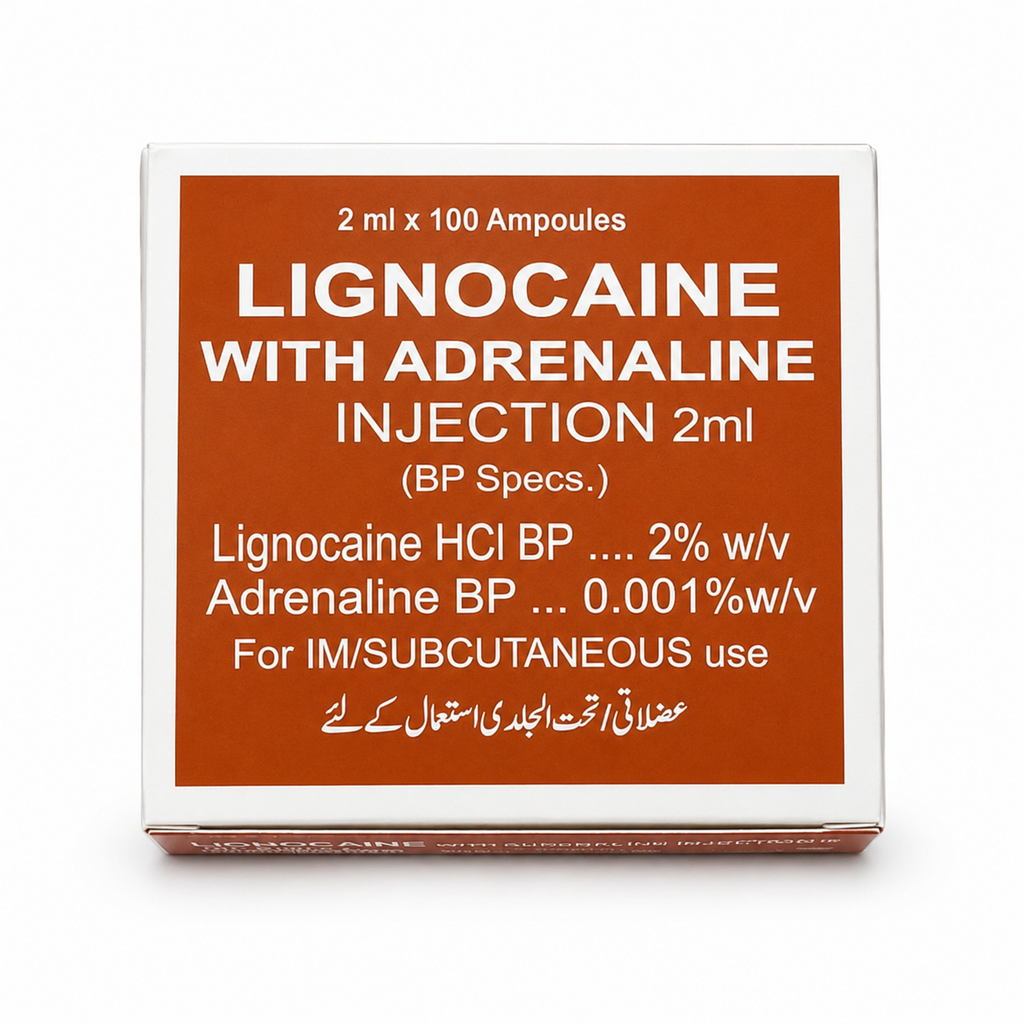Lignocaine with Adrenaline Injection 2ml – Lignocaine HCl 2% + Adrenaline 0.001% | Local Anesthetic Injection | 100 Ampoules