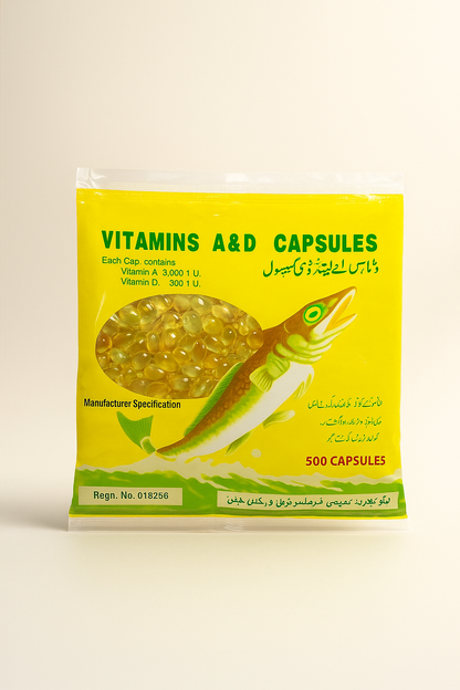 Fish Liver Oil Capsules – Vitamin A 3000 IU & Vitamin D 300 IU | 500 Capsules Pack