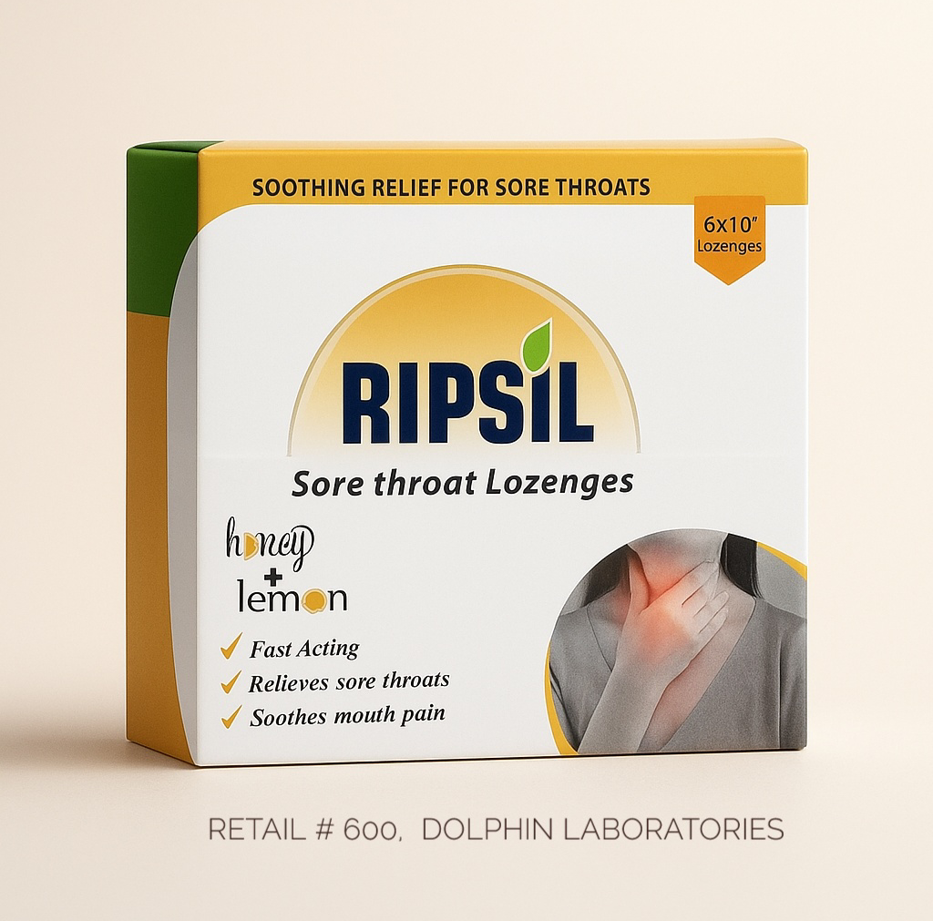 Ripsil Honey & Lemon Lozenges – Fast-Acting Sore Throat & Mouth Pain Relief | Strepsils Alternative | 60 Lozenges (6×10's)