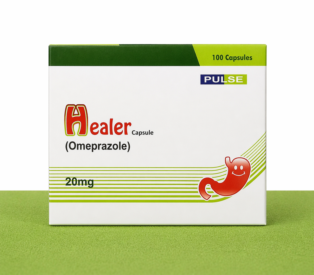 Healer Capsules – Omeprazole 20mg | Acid Reflux & Ulcer Relief | 100 Capsules (10×10’s)