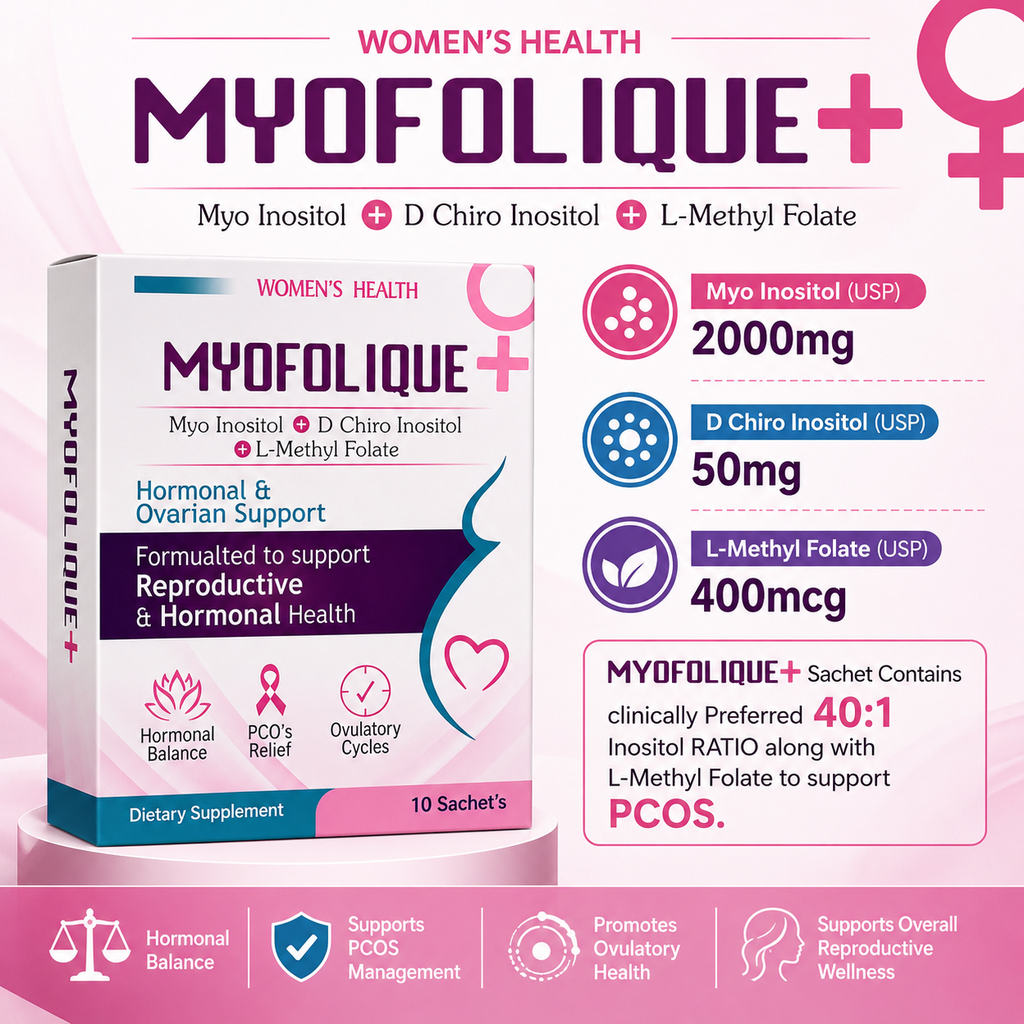 Myofolique 40:1 Inositol ratio Sachets – Myo Inositol + D-Chiro Inositol + L-Methyl Folate | PCOS & Hormonal Balance Support | 10 Sachets
