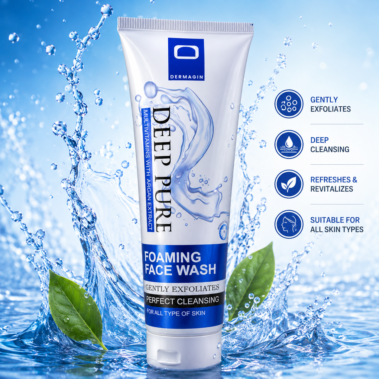 Deep Pure Facewash –With  Multivitamins & Argan Extract -  Facewash for Oil Control, Skin Brightening & Deep Cleansing | For All Skin Types