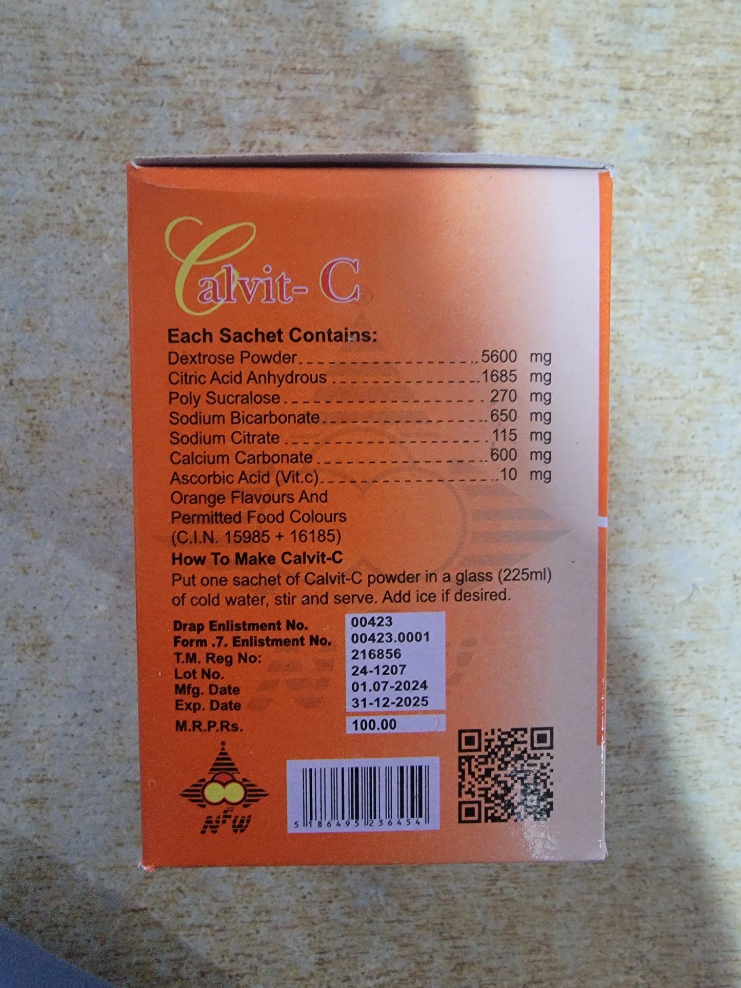 Calvit-C Sachet (Calcium + Vitamin C) Orange Flavor – 10 Sachets