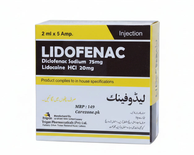 Lidofenic Injection 75mg/20mg – 2ml × 5 Ampoules (Diclofenac + Lidocaine)